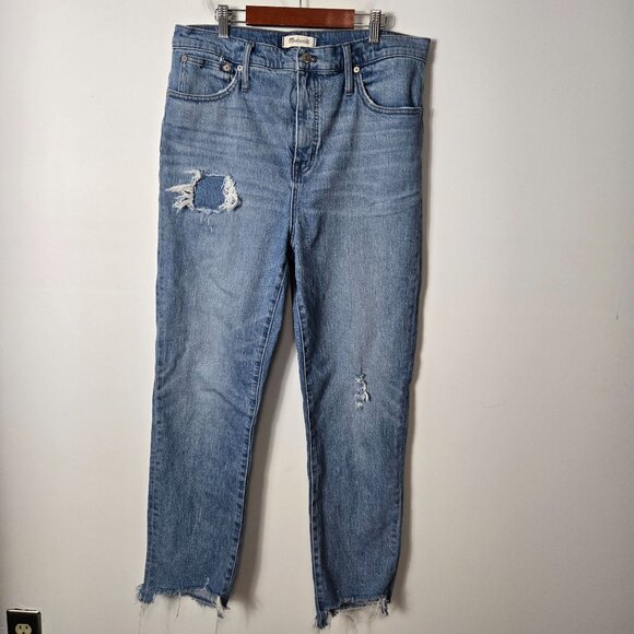 Madewell Women's Size 31 The Classic Straight Leg Jeans Corrie Blue Wash Raw Hem - Picture 1 of 13
